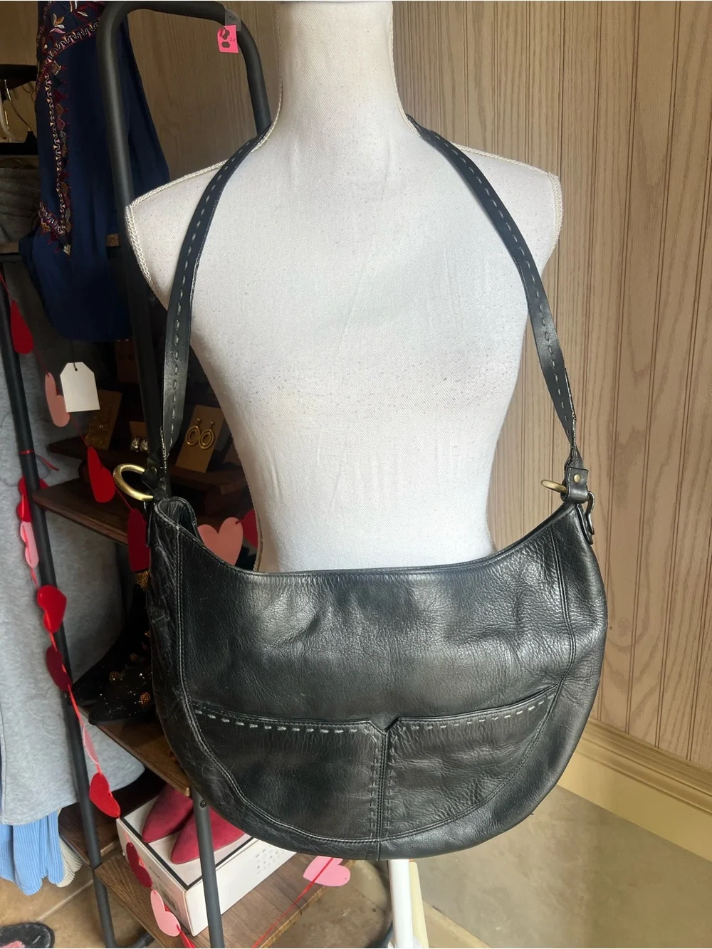 Sigrid Olsen Black Leather Crescent Shoulder Bag
